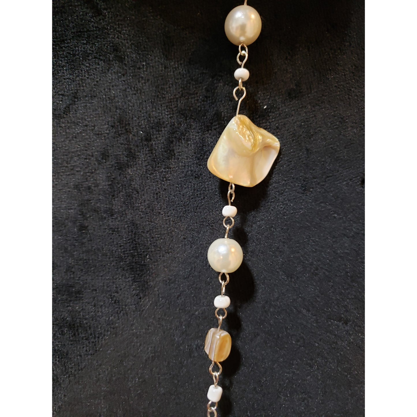 Womens Silver Oyster Shells Faux Pearl Blister Beads Long Necklace w/ Earrings