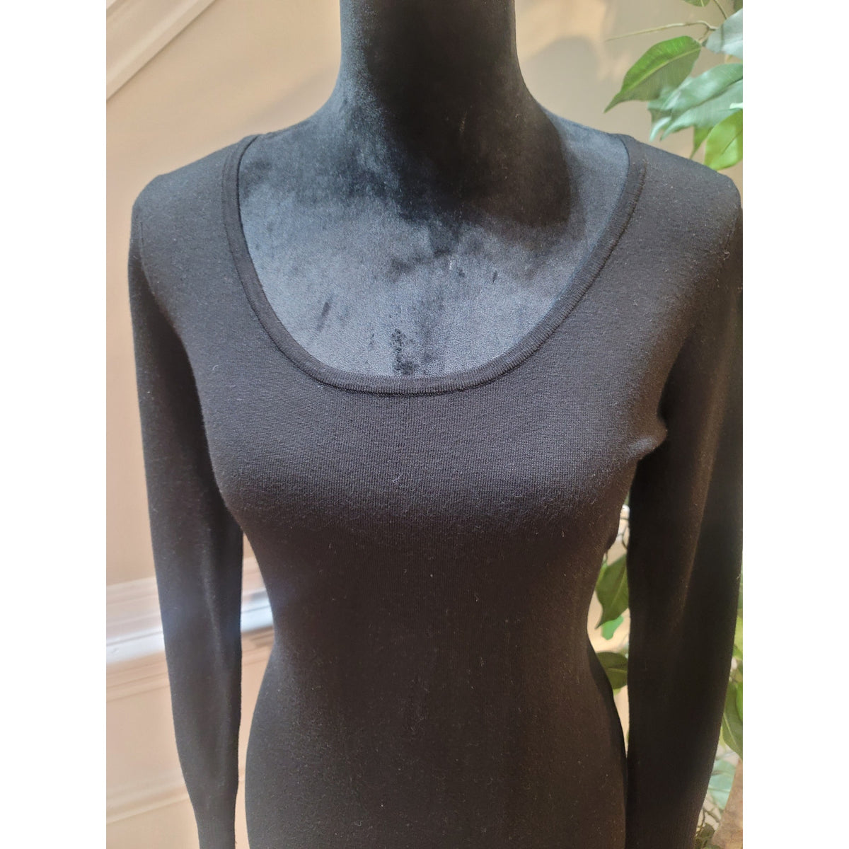 Cache Pullover Sweater Women's Large Black Strappy Back Scoop Neck Long Sleeve