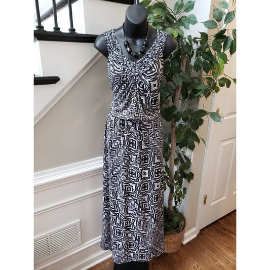 Faded Glory Womens White Black Cinch Waist V Neck Drawstring Long Maxi Dress 1X