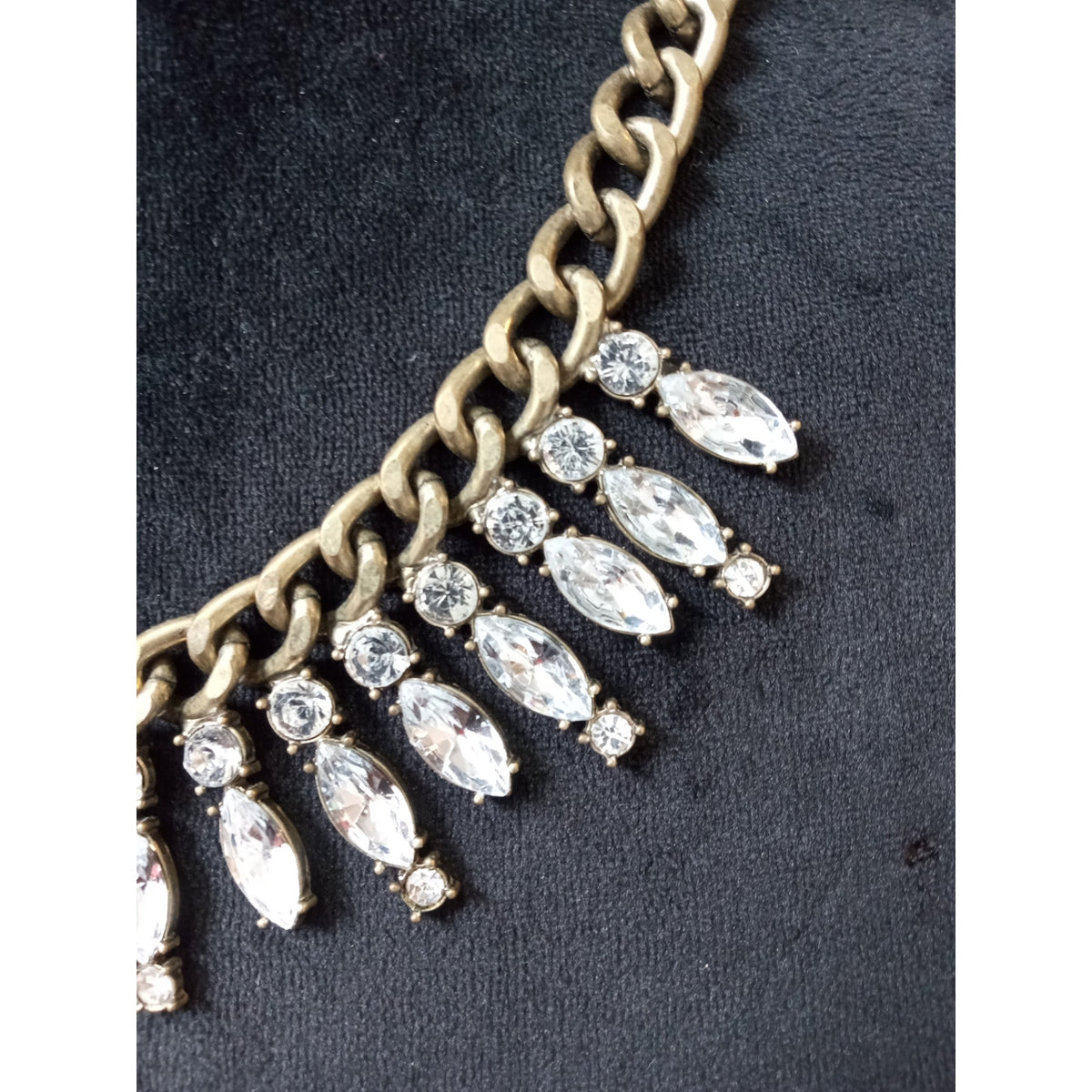 Loft Gold Tone Chunky Chain Rhinestone Statement Necklace Crystal Bib Collar