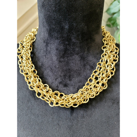 Gold Tone Multi-Strand Chain Collar Necklace Layered Chunky Statement Jewelry