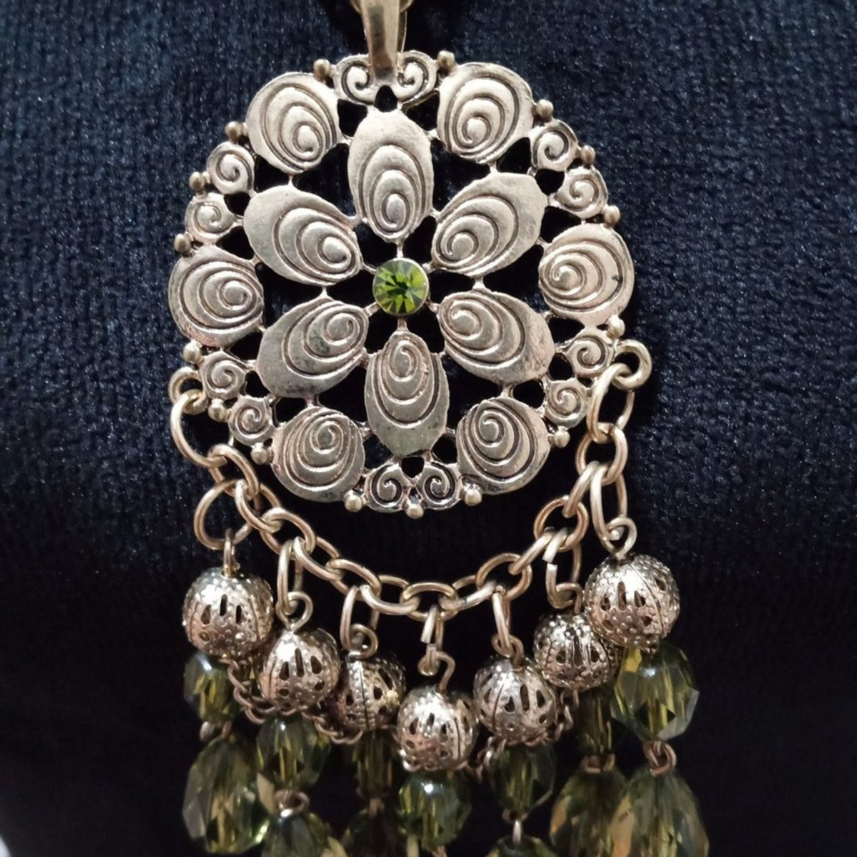 Womens Fashion Boho Style Chunky Gold Tone Carved Floral Pendant Long Necklace