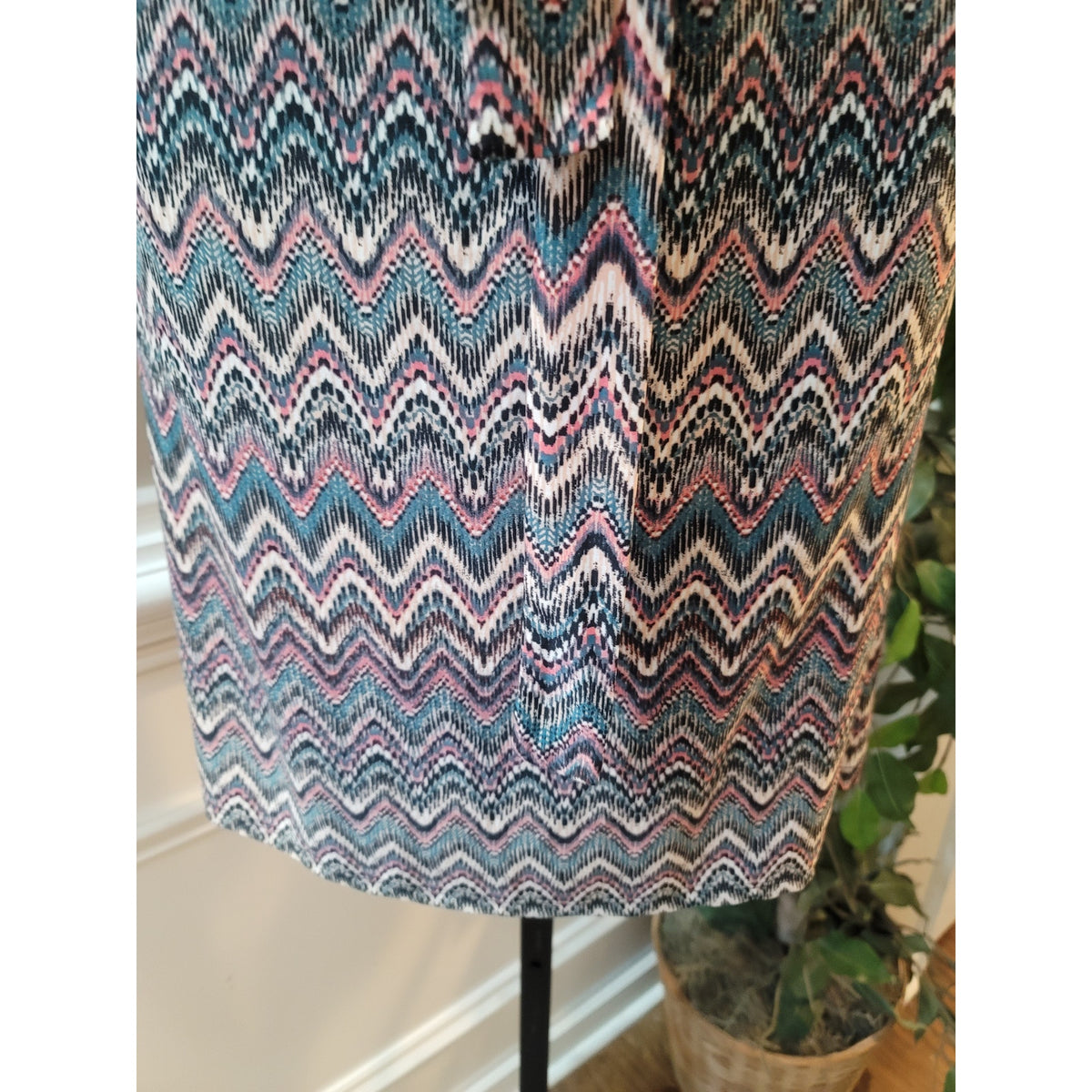 Tacera Dress Womens Small Multicolor Chevron Print V Neck Belted Long Sleeves