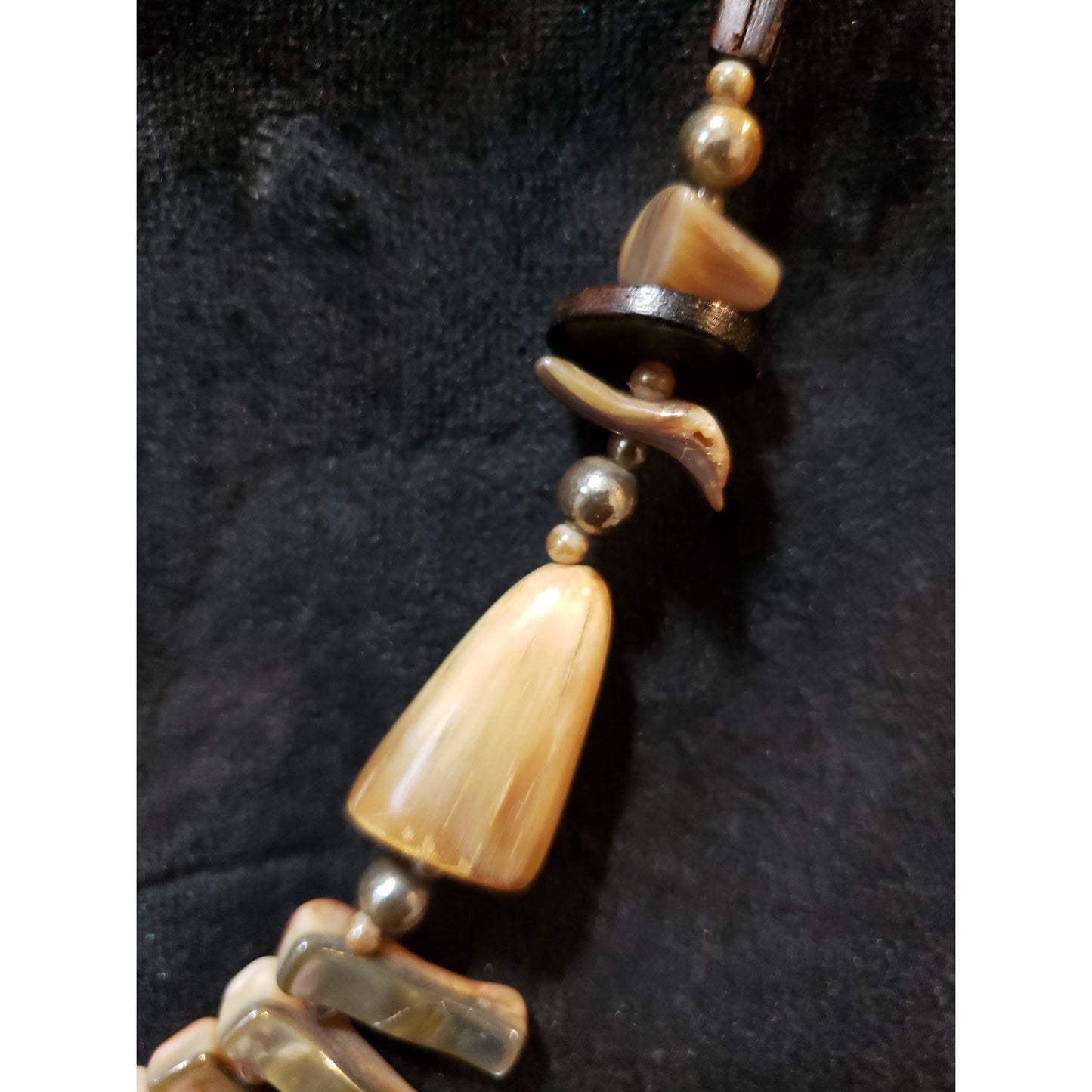 Women's Shell Horn Wood Beaded Necklace Spring Ring Clasp Tribal Boho Style