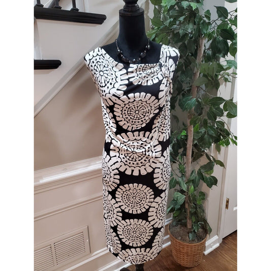 Merona Women's Black & White Polyester Sleeveless Knee Length Dress Size Large