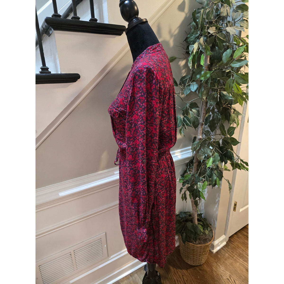H&M Floral Shirt Dress Women's Size 10 Multicolor Collard Long Sleeves