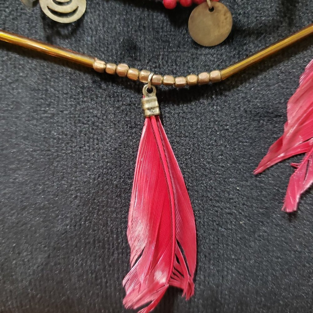 Womens Fashion Feather Beaded Three Strands Statement Charm Necklace w/ Lobster