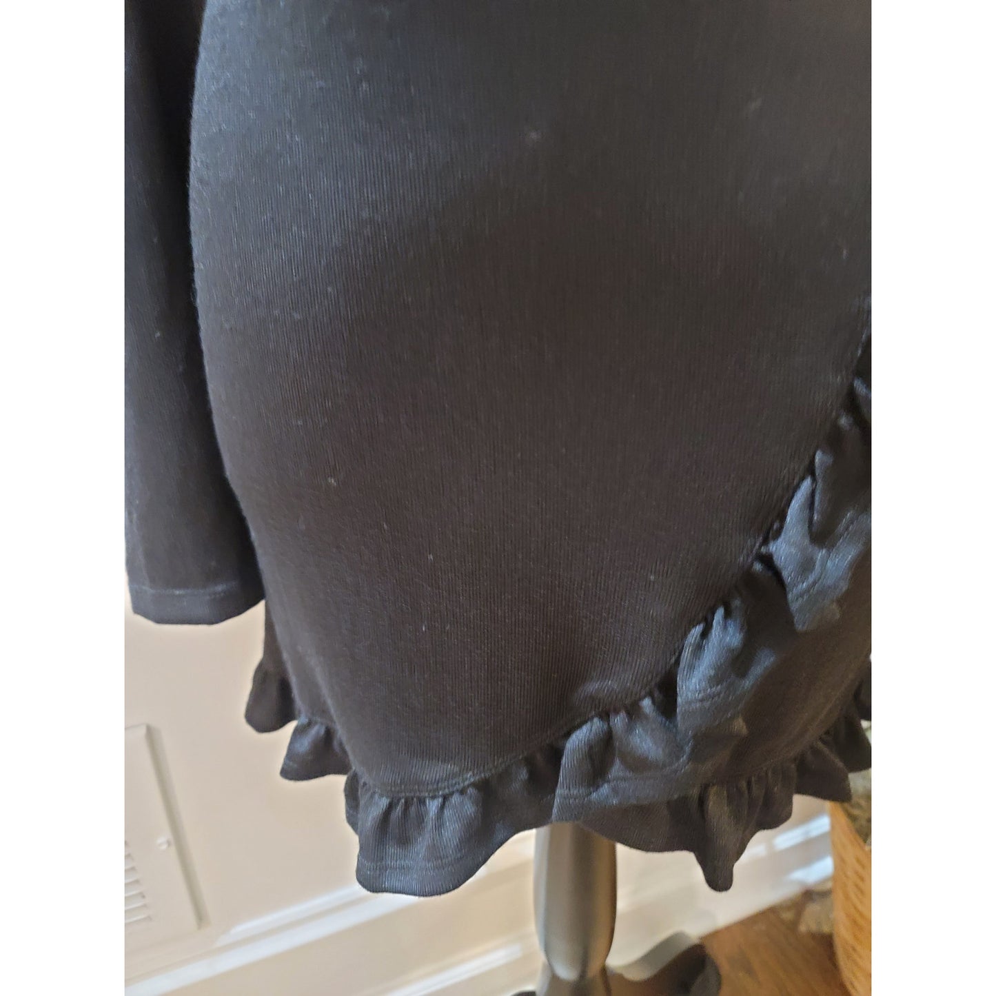 Multiples Sweater Women's Large Black Cowl Neck Long Sleeve Ruffle Hem Stretch