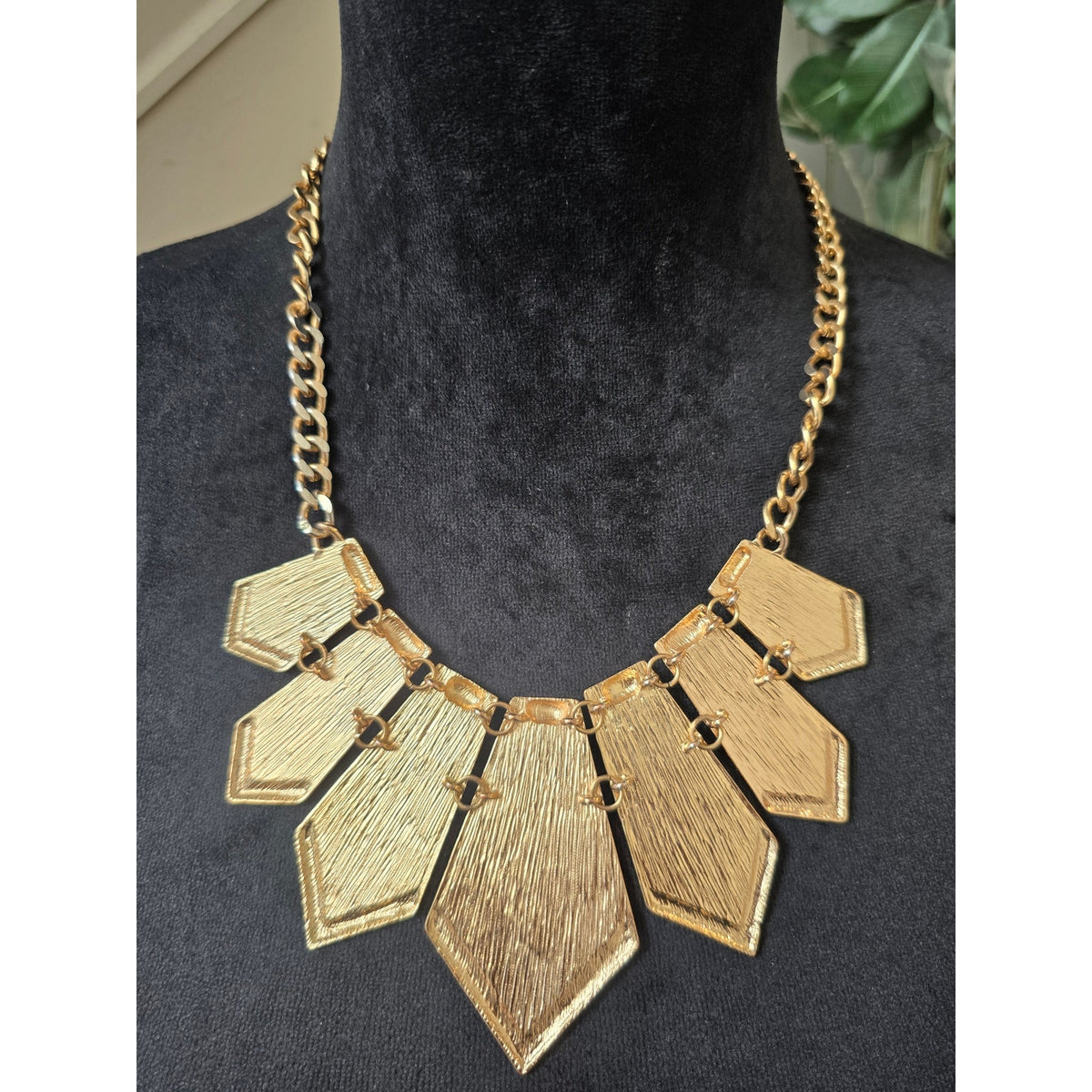 Black Gold Geometric Bib Statement Necklace
