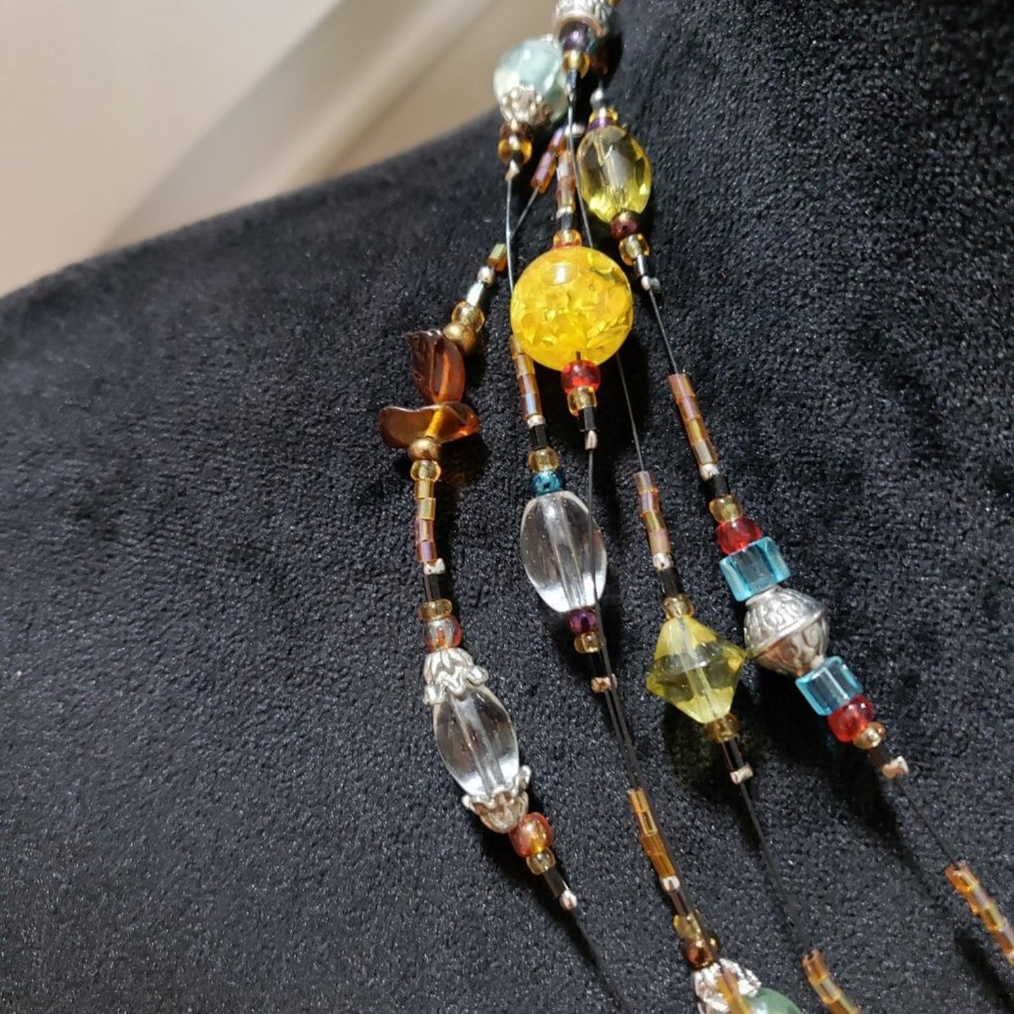 Womens Fashion Multi Bead Glass Gypsy Artsy Collar Necklace with Lobster Clasp