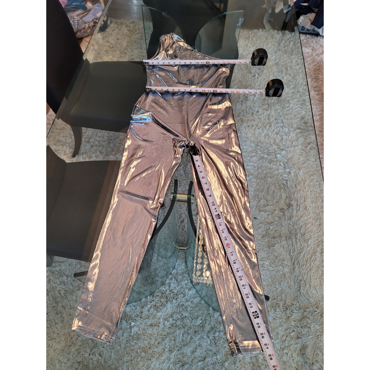 Fashion Nova One Shoulder Jumpsuit Women Large Metallic Silver Club Party Outfit