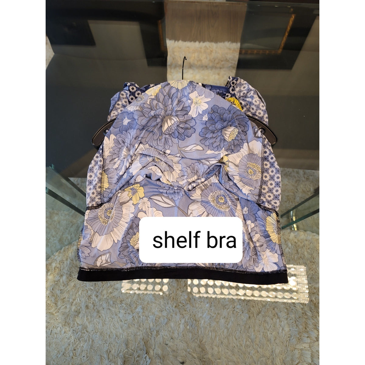 International Concepts Shelf Bra Halter Top Women's Large Blue Floral Keyhole