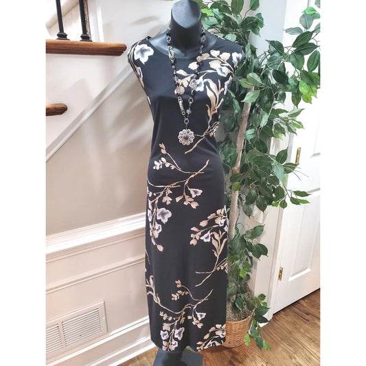 Kathie Lee Women Black Polyester Round Neck Sleeveless Long Casual Maxi Dress XL