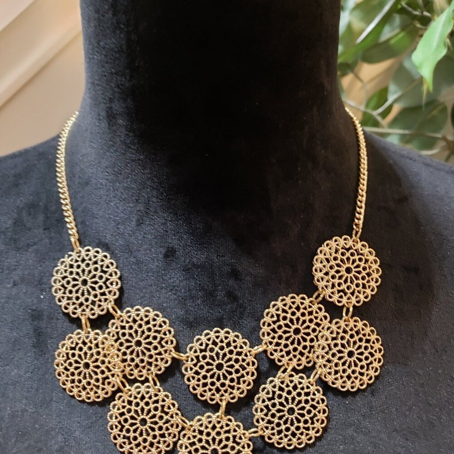Womens Fashion Gold Tone Filigree Statement Necklace Jewelry with Lobster Clasp
