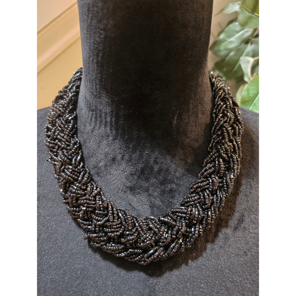 Women's Black Beaded Statement Necklace Multi Strand Seed Bead Collar