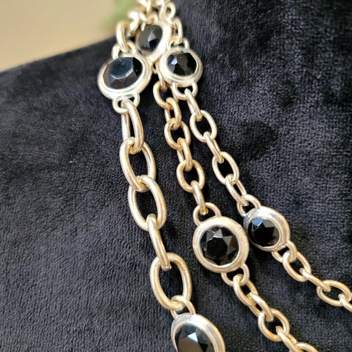 Womens Black Rhinestone 3 Layer Link Chain Necklace Jewelry with Lobster Clasp