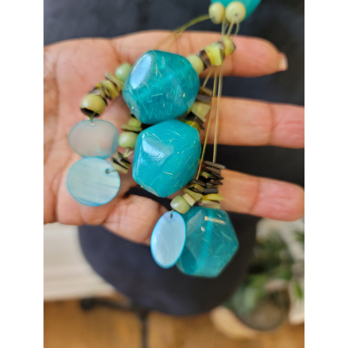 Women's Turquoise Beaded Statement Necklace With Lobster Clasp Handmade Jewelry