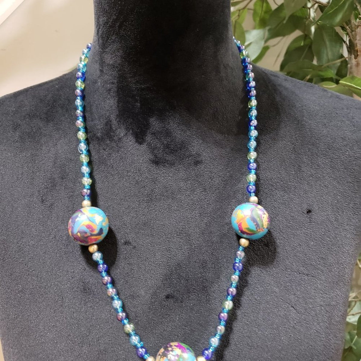Women Fashion Murano Glass Charm Multi Beaded Long Necklace with Toggle Clasp