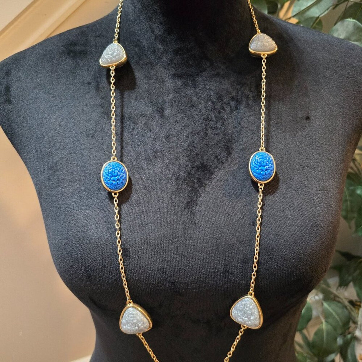 Womens Silver Blue Green Amazonite Beaded Necklace Jewelry with Lobster Clasp