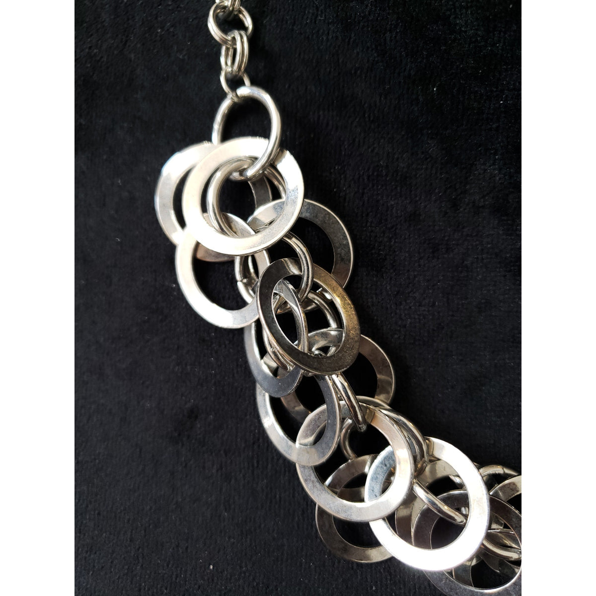Womens Silver Tone Round Metal Discs Cluster Bib Necklace Jewelry with Lobster