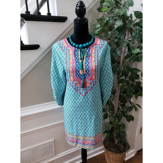 Urban Coco Women Multicolor Polyester Round Neck 3/4 Sleeve Knee Length Dress XL