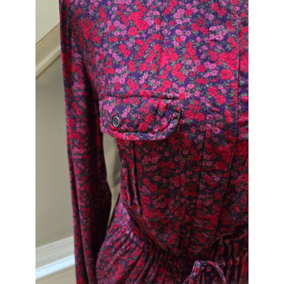 H&M Floral Shirt Dress Women's Size 10 Multicolor Collard Long Sleeves
