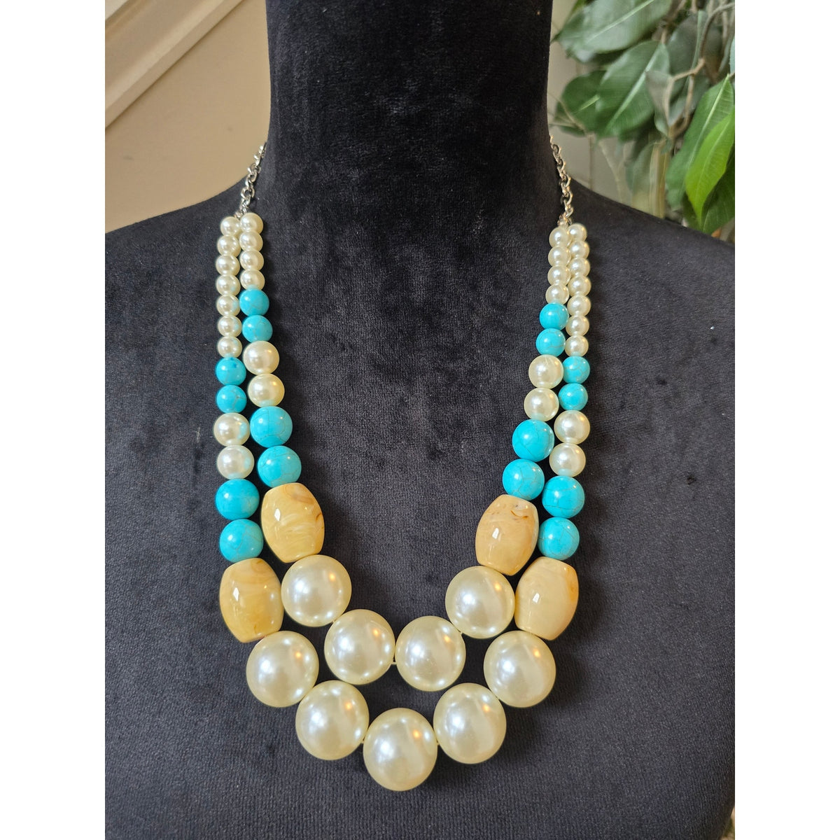 Turquoise Ivory Beaded Statement Necklace