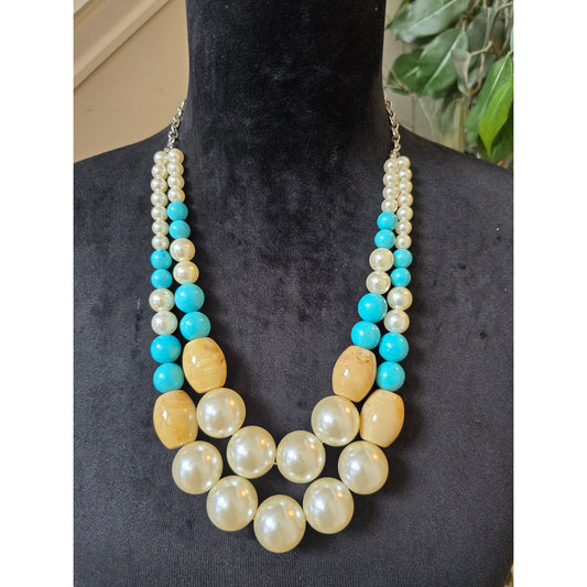 Turquoise Ivory Beaded Statement Necklace