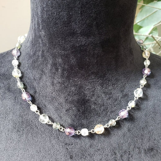 Womens Fashion Multicolor Crystal Faceted Beaded Necklace with Lobster Clasp