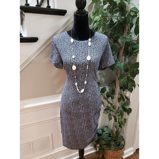 Michael Kors Women Blue Short Sleeve Round Neck Side Ruched Bodycon Dress Size M