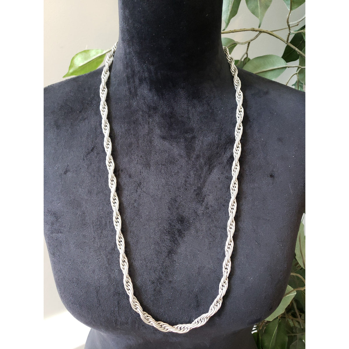 Womens Fashion Silver Tone Twisted Rope Chain Statement Necklace with Box Clasp