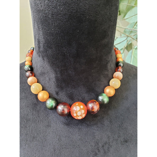 Women's Fashion Multi-Color Smooth Round Stone Collar Necklace with Hook & Eye