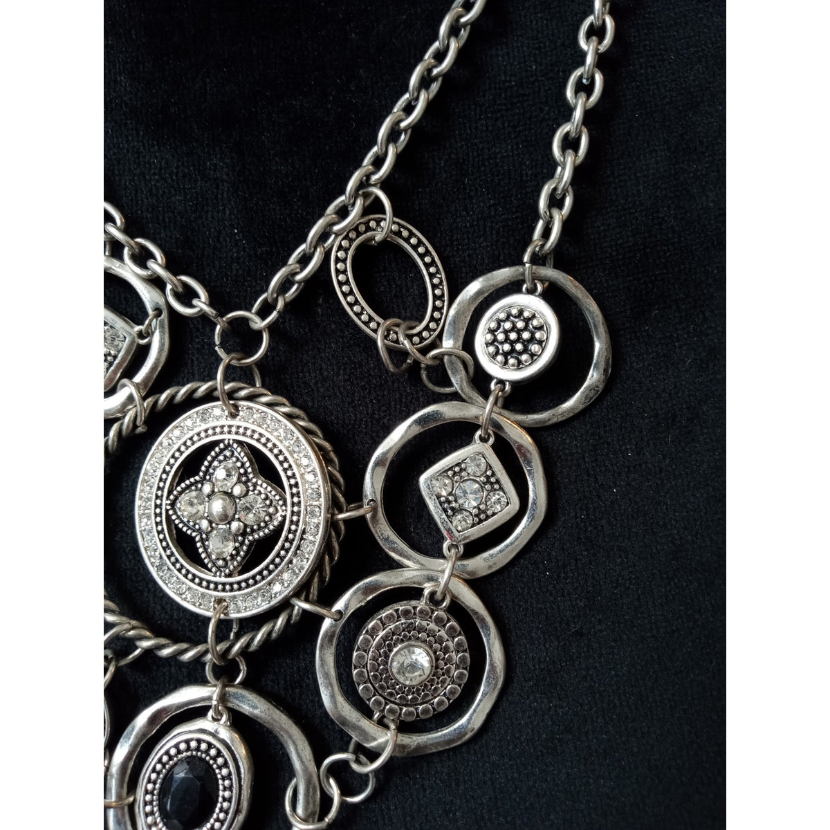 Vintage Silver Tone Medallion Bib Statement Necklace Multi Chain Boho Tribal