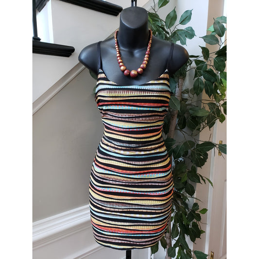 Jacaranda Bodycon Dress Womens Multi Striped Stretch Spaghetti Strap Scoop Neck