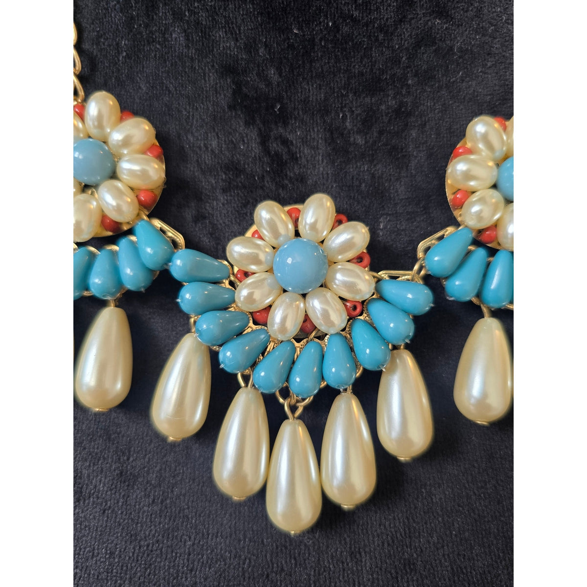 Turquoise Ivory Floral Bib Statement Necklace