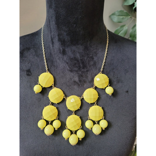 Women's Yellow Statement Necklace Gold Chain Chandelier Beaded Pendant Lobster