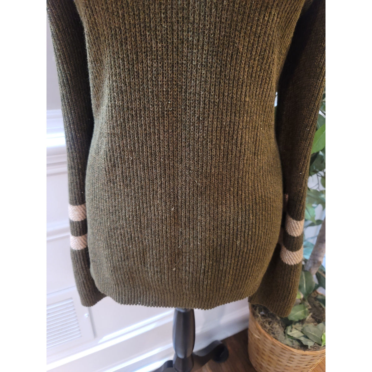 International Concepts Pullover Sweater Women's SZ XL Green Ribbed Cold Shoulder