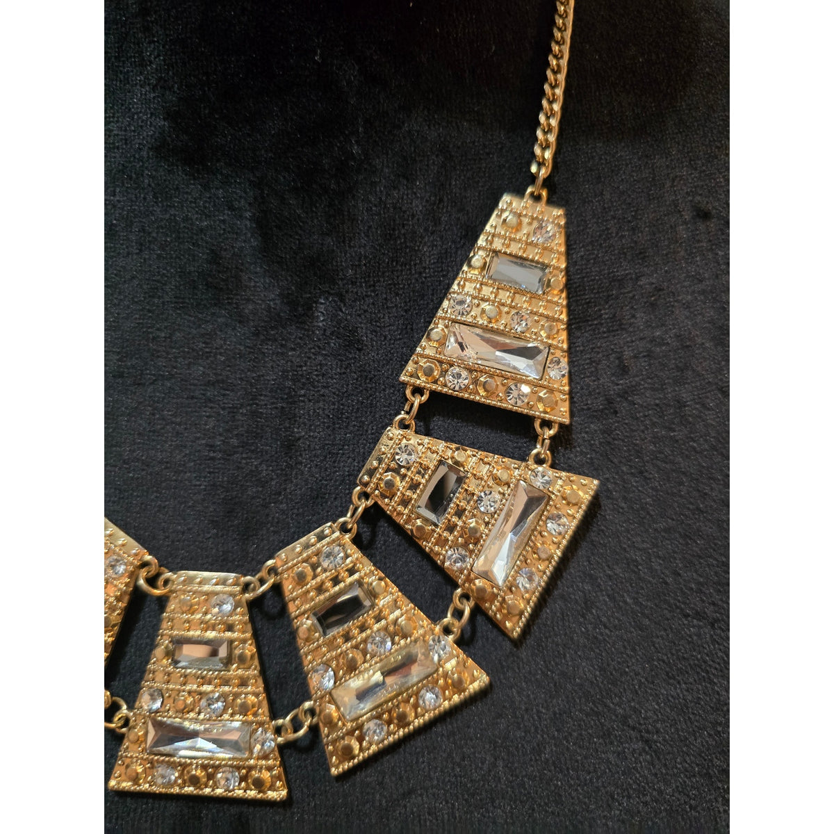 Women's Gold Tone Geometric Statement Necklace Clear Rhinestone Bib Necklace