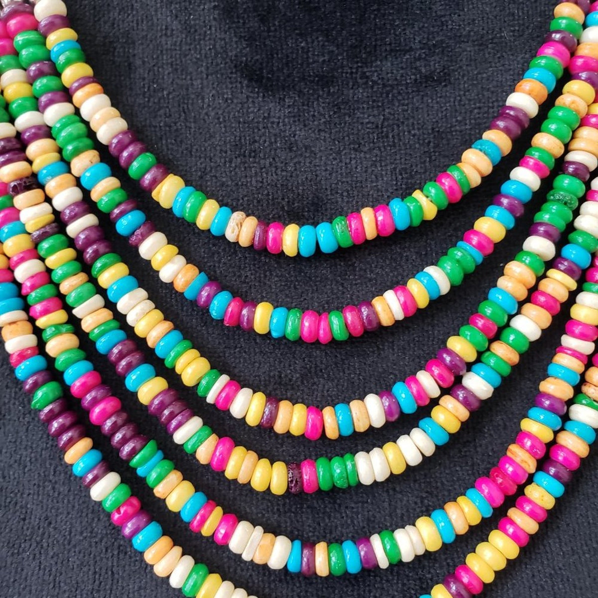 Boho Style Multicolor Beads Medieval Viking Statement Necklace w/ Elephant Pearl