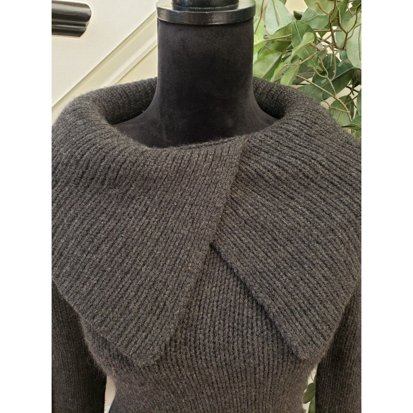 Women's Gray Solid Knit Polyester Pullover Cowl Neck Long Sleeve Sweater Small