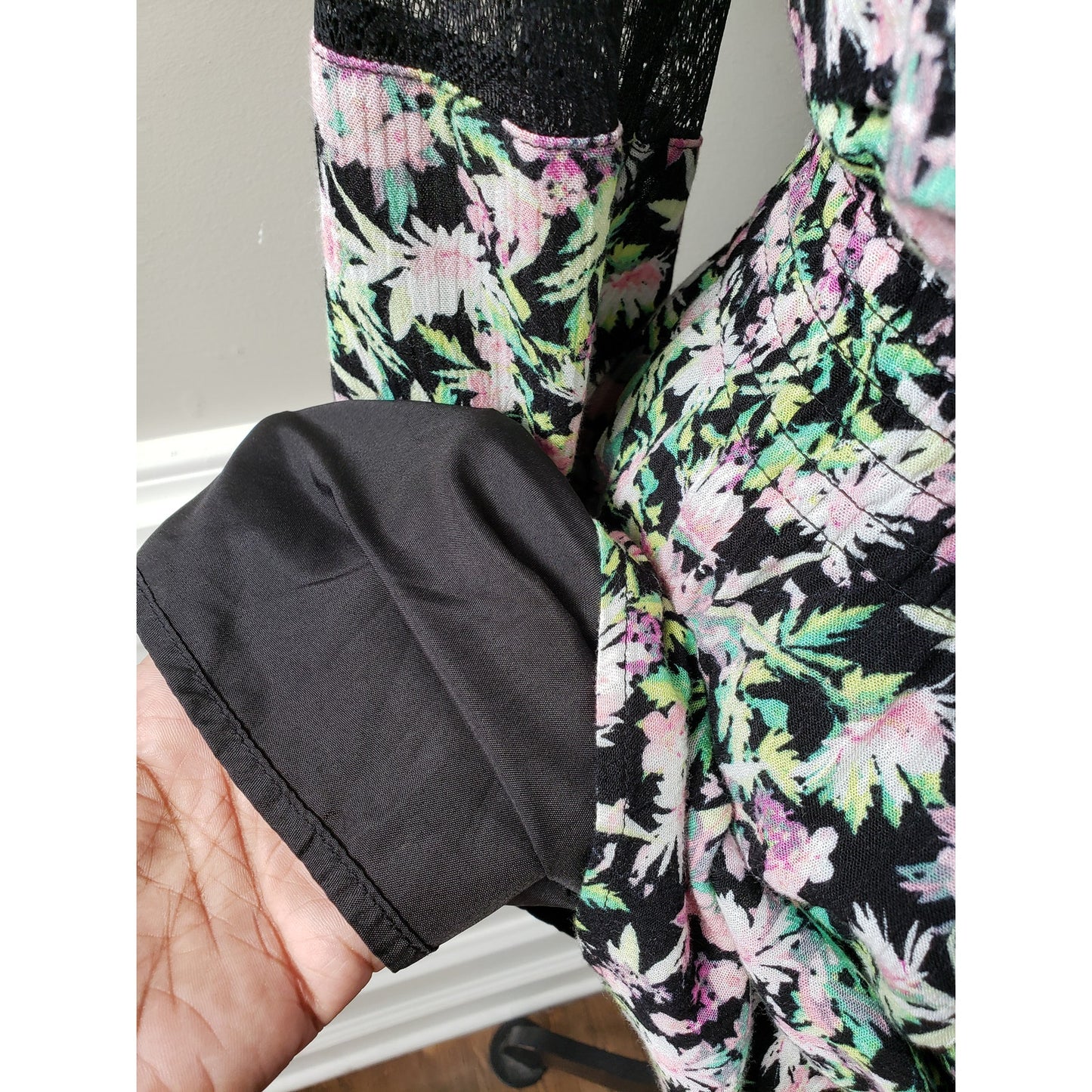 Princess Vera Fit & Flare Dress Women Large Black Floral Round Neck Long Sleeve