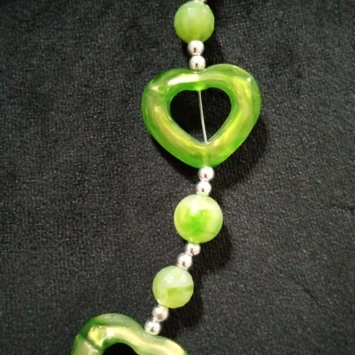 Womens Fashion Green Color Chunky Beaded Acrylic Heart Charm Long Necklace
