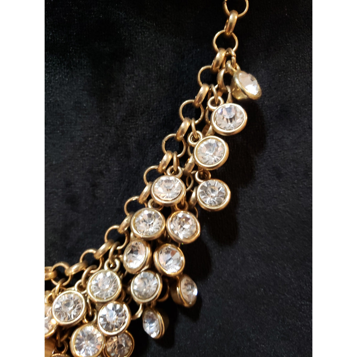 Womens Fashion Gold Tone Crystals Cluster Bib Necklace Jewelry w/ Lobster Clasp