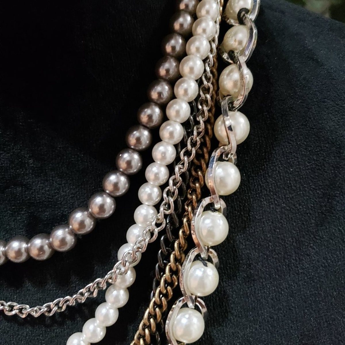 Women Fashion Faux Pearls Multi Strand Chain Statement Necklace Lobster Clasp