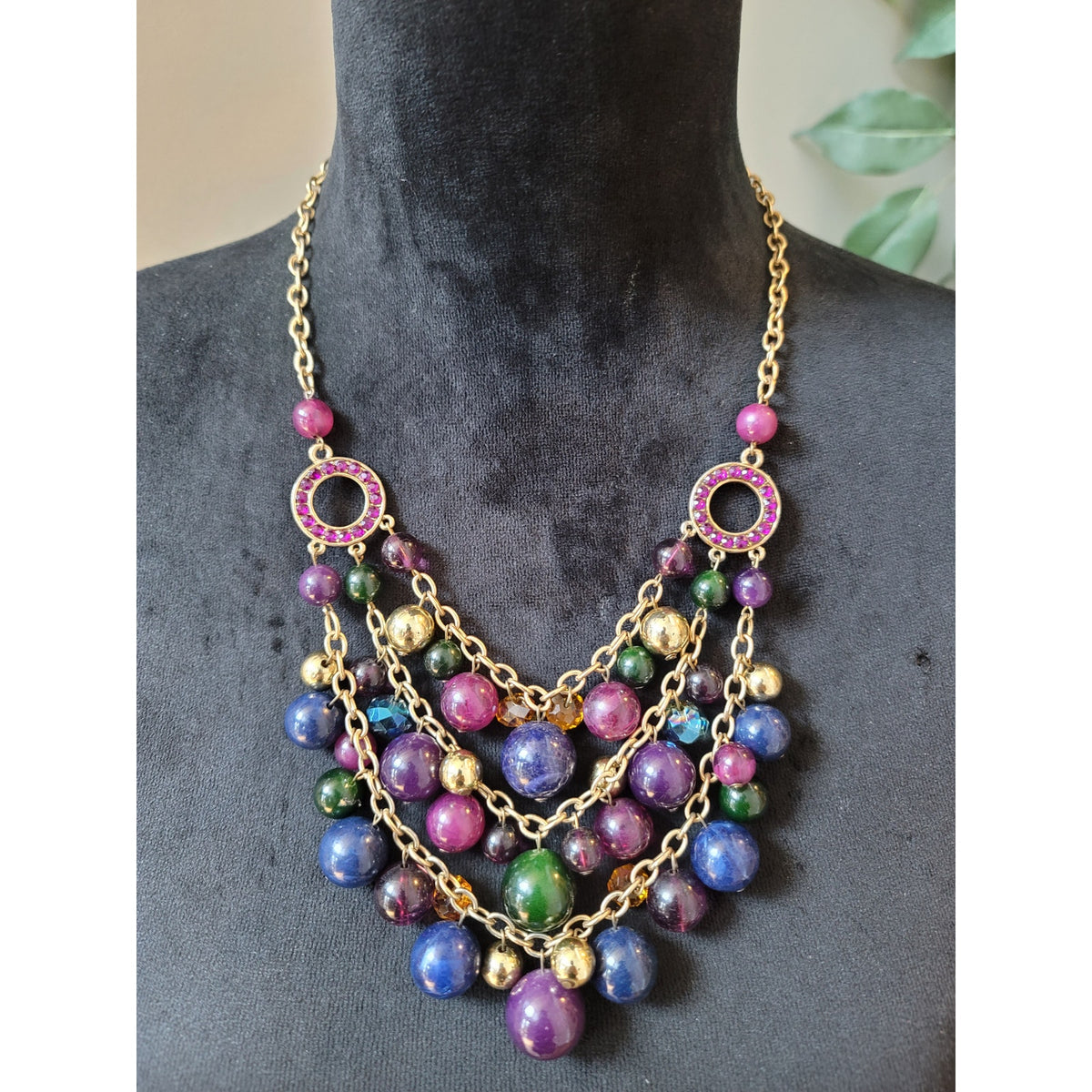 Women's Multicolor Beaded Statement Necklace With Lobster Clasp Layered Design