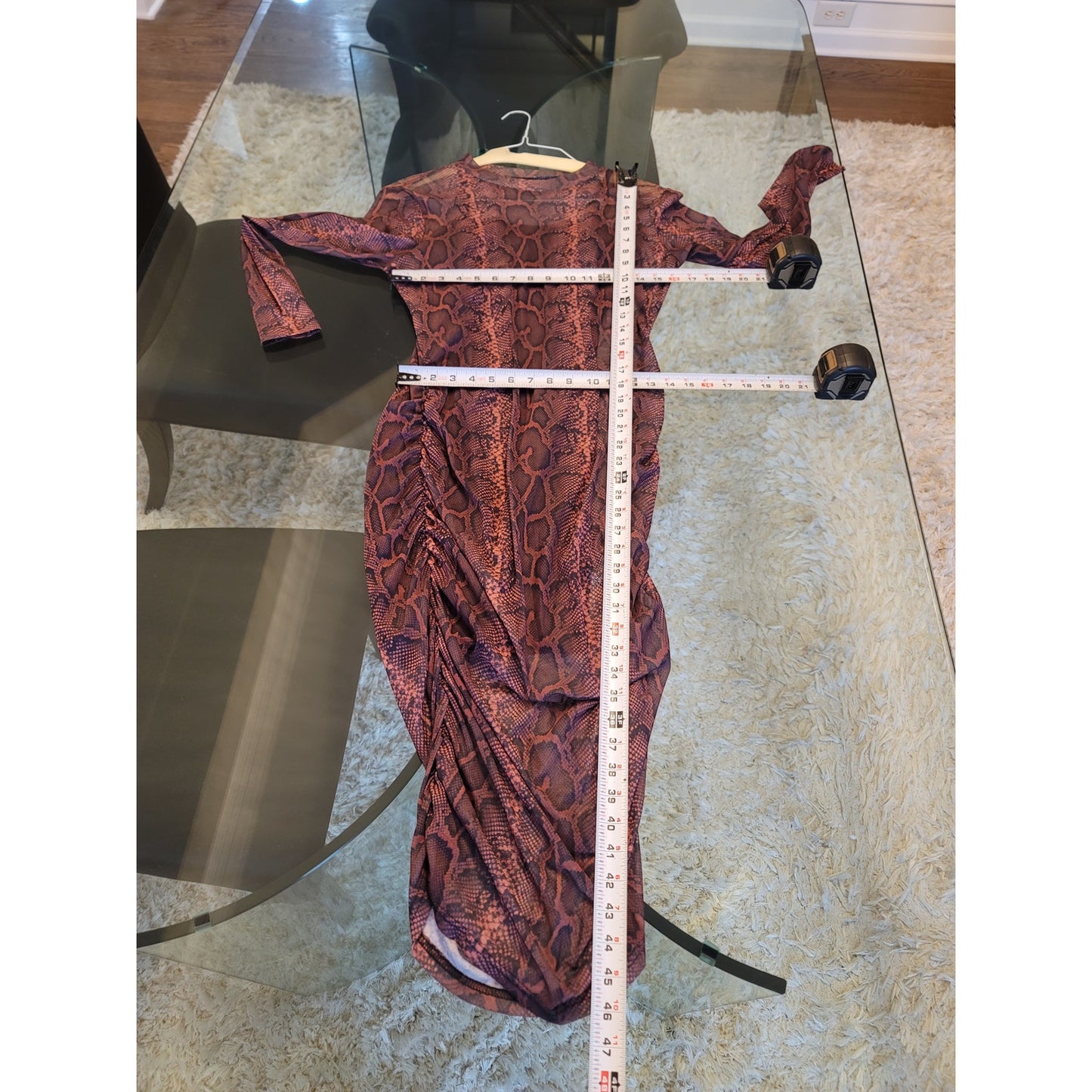 Bodycon Dress Women XL Purple Snake Print Mock Neck Long Sleeve Ruched