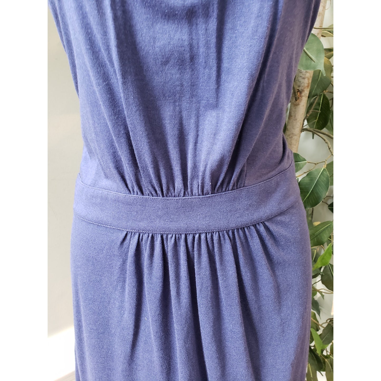 LOFT Sheath Dress Womens Small Blue Pleated Cotton Blend Sleeveless Round Neck