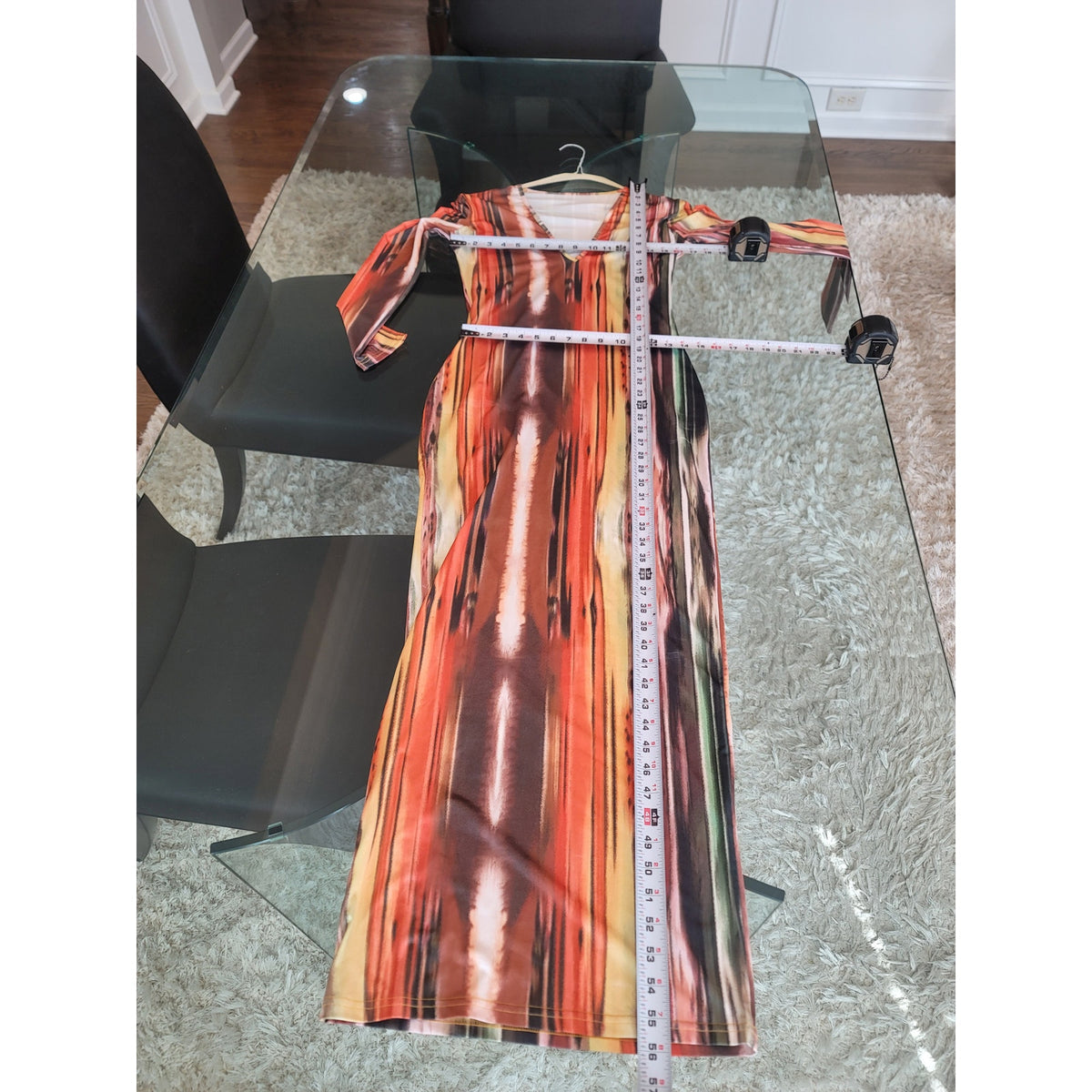 Maxi Dress Women's Size Large Multicolor Polyester Tie & Diye Long Sleeves