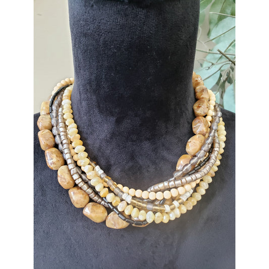 Womens Boho Multistrand Chunky Stone & Beaded Collar Necklace Jewelry w/ Lobster