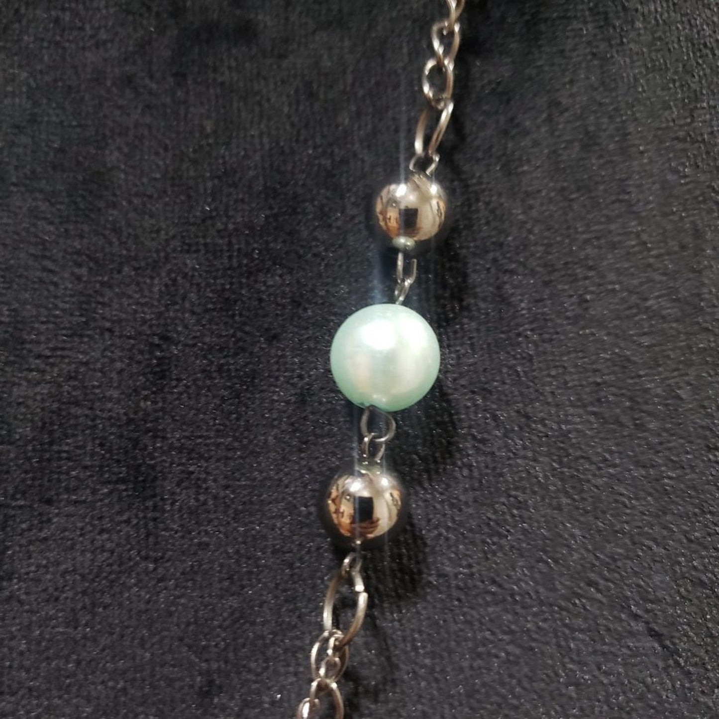 Women Fashion Silver Tone Beaded Layered Long Charm Necklace with Lobster Clasp
